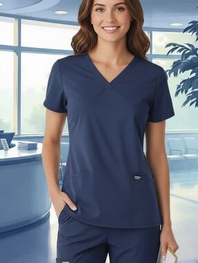 Women's Medium Blue Scrub Top with Pockets Size Large